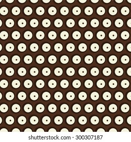 Traditional, Slavic folk pattern, Cream colored circle, polka dot on brown background. Vector art.