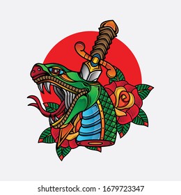 traditional snake head tattoo, vector EPS 10