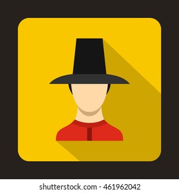 Traditional soldier uniform, South Korea icon in flat style on a yellow background