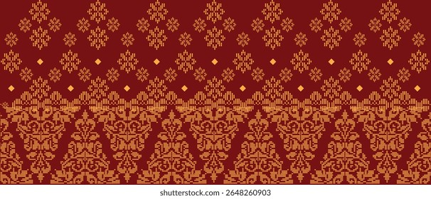 Traditional "Songket" textile pattern featuring intricate geometric and floral motifs