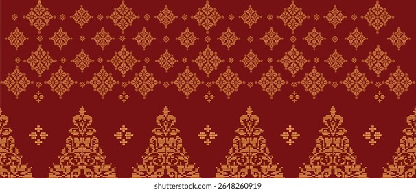 Padrão têxtil tradicional "Songket" com intrincados motivos geométricos e florais