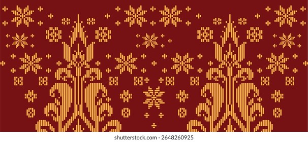 Traditional "Songket" textile pattern featuring intricate geometric and floral motifs
