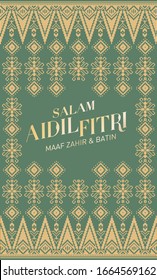 Traditional Songket Textile Texture Greetings Design Template Vector/illustration With Malay Words That Mean 'blessed Aidilfitri','i Seek Forgivenss'