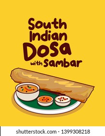 Traditional South Indian Food Dosa With Sambar Vector Illustration
