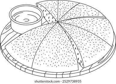 Pão tradicional do sul da Arábia Saudita com mel e ghee dip - Ilustração de arte de linha