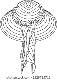 Traditional Southern Saudi Arabian Hat Illustration with Scarf Outlined