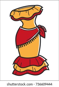 Traditional Spain dress to perform flamenco isolated illustration