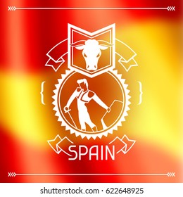 Traditional spanish corrida. Spain background design on blurred flag.