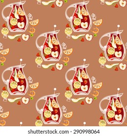 Traditional spanish drink. Sangria. Seamless background pattern. Vector illustration