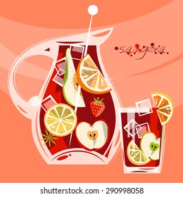 Traditional spanish drink. Sangria. Vector illustration