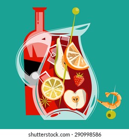 Traditional spanish drink. Sangria. Vector illustration