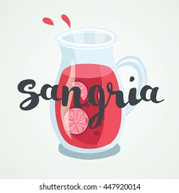 Traditional spanish drink. Sangria. Vector illustration and lettering on different layers