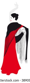 Traditional spanish flamenco. Woman in red dress is dancing
