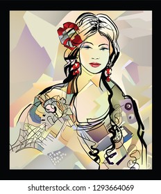 Traditional Spanish Flamenco woman - vector illustration