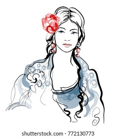 Traditional Spanish Flamenco woman - vector illustration