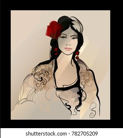 Traditional Spanish Flamenco woman - vector illustration