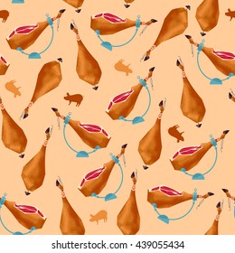 Traditional spanish food. Jamon. Dry-cured Spanish ham. Vector illustration