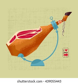 Traditional spanish food. Jamon. Dry-cured Spanish ham. Vector illustration