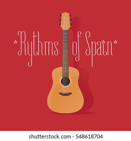 Traditional Spanish guitar vector illustration. Design element with acoustic musical instrument famous in Spain