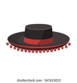 Icono tradicional de sombrero español con estilo de caricatura aislado en fondo blanco. Ilustración vectorial del símbolo del país de España.