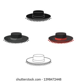 Traditional spanish hat icon in cartoon,black style isolated on white background. Spain country symbol stock vector illustration.