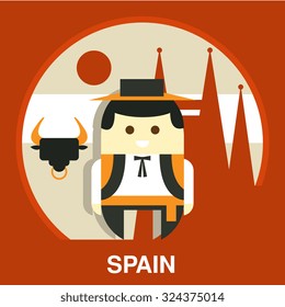 Traditional Spanish man in national costume in flat style, vector illustration