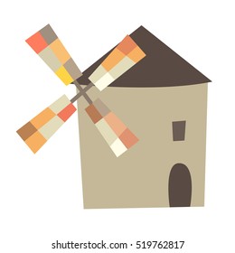Traditional Spanish mill sign or logo. Isolated on white background, cartoon style. Vector illustration
