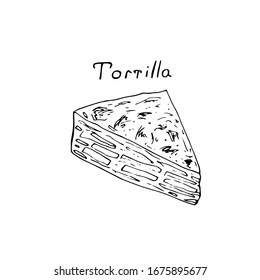 Traditional spanish snack tortilla, vector illustration, hand drawing