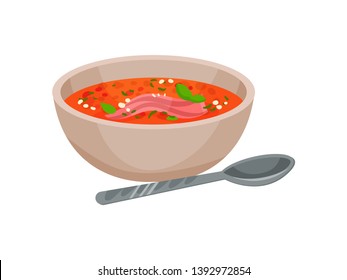 Traditional Spanish Tomato Soup Gazpacho. Vector Illustration On White Background.