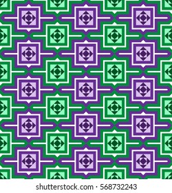 Traditional square matrix pattern - seamless editable repeating vector background wallpaper (green and purple)