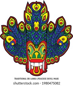 Traditional Sri Lanka Peacock Devil Mask Stock Vector (Royalty Free ...