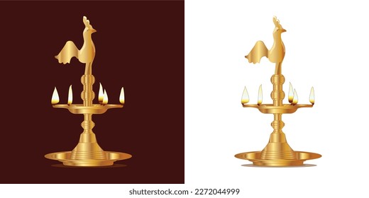 Traditional Sri Lankan brass oil lamp cartoon drawing. vector illustration.