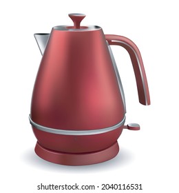 Traditional Stainless Steel Stovetop Kettle Isolated On White Background. Vector Illustration
