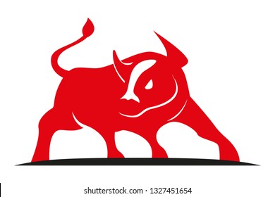 Traditional standing Red Spanish bull silhouette. Corrida symbol