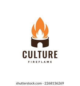 cocina tradicional fuego fuego campo de cocina diseño de logotipo moderno vector