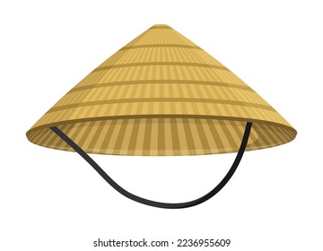 Sombrero de paja tradicional de samurai japonés o granjero chino. Discurso nacional trenzado. Vector de dibujos animados aislado en fondo blanco