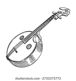 Traditional String Instrument Lute Vector Sketch Illustration