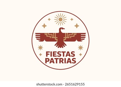 Crachá de estilo tradicional com águia e símbolo do sol para a celebração da independência latino-americana fiestas patrias