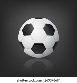 Traditional style realistic soccer ball on black background. Vector EPS10 illustration.