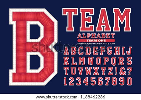 A traditional style of sports or university lettering with 3d embroidery effects