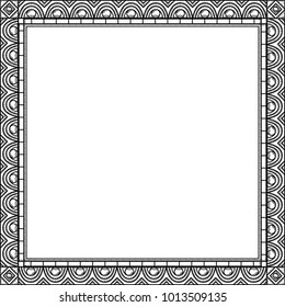 Traditional stylized ethnic frame.  Square ornament. Coloring page.