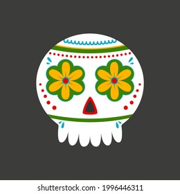 Traditional sugar Mexican skull. Day of the dead skull. Vector illustration isolated on dark background