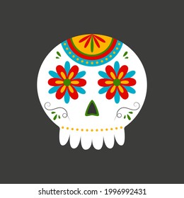 Traditional sugar Mexican skull. Day of the dead skull. Vector illustration isolated on dark background