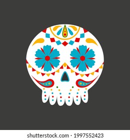 Traditional sugar Mexican skull. Day of the dead skull. Vector illustration isolated on dark background