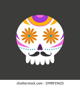 Traditional sugar Mexican skull. Day of the dead skull. Vector illustration isolated on dark background