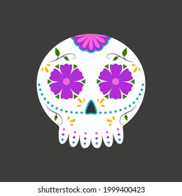 Traditional sugar Mexican skull. Day of the dead skull. Vector illustration isolated on dark background