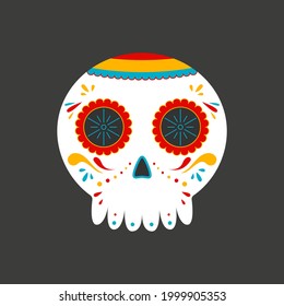 Traditional sugar Mexican skull. Day of the dead skull. Vector illustration isolated on dark background