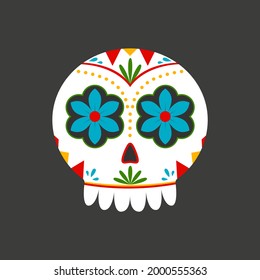 Traditional sugar Mexican skull. Day of the dead skull. Vector illustration isolated on dark background