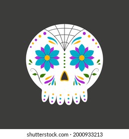 Traditional sugar Mexican skull. Day of the dead skull. Vector illustration isolated on dark background