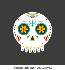 Traditional sugar Mexican skull. Day of the dead skull. Vector illustration isolated on dark background